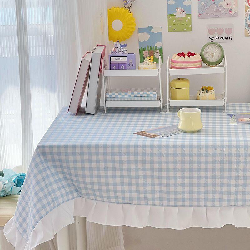 テーブルクロス 爽やかギンガムチェック柄フリル付きテーブルクロス布