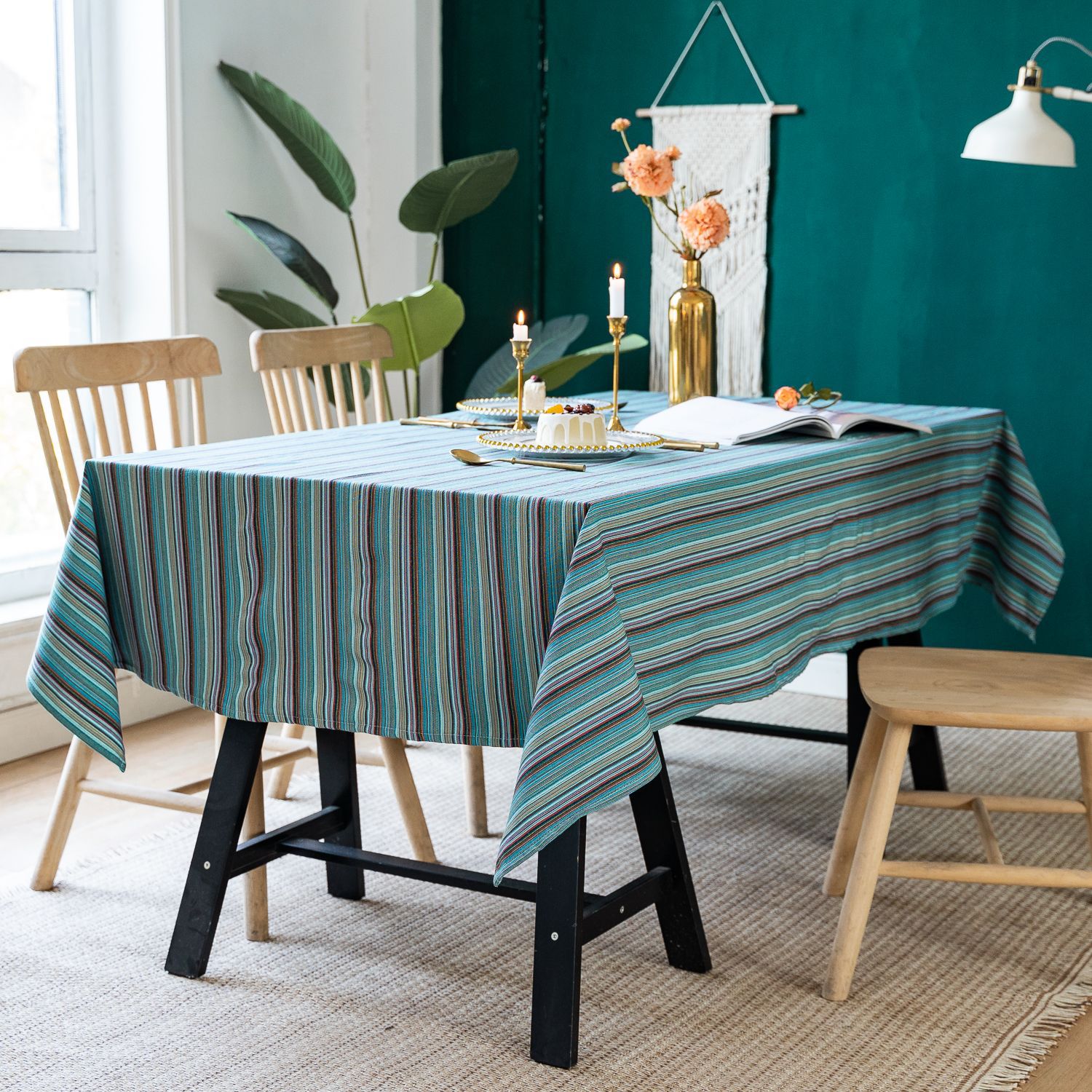 テーブルクロス 多彩な細縞模様の北欧風テーブルクロス布