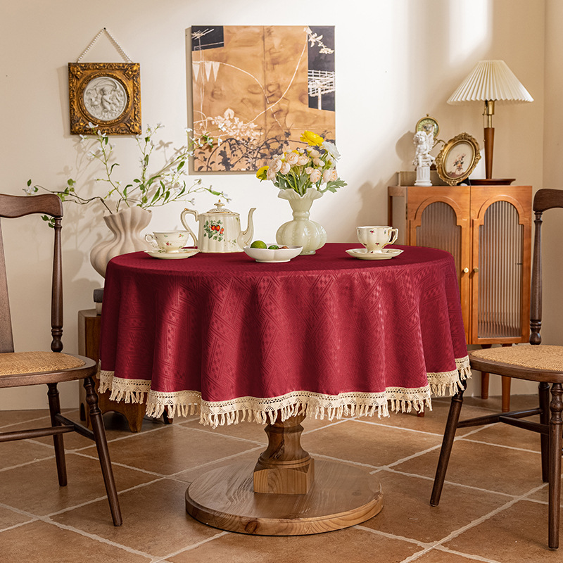 テーブルクロス 花柄刺繍フリルレース付き多層式テーブルクロス布 布