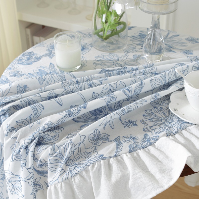 テーブルクロス 花柄ボタニカル刺繍フリル付きテーブルクロス布