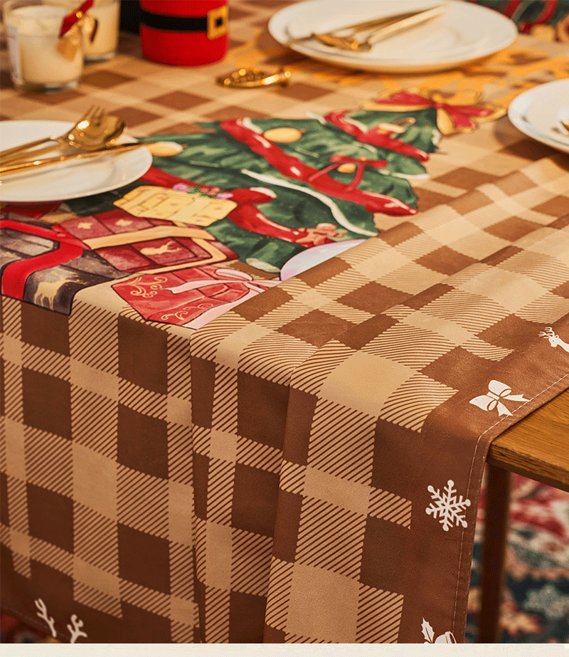 聖夜を彩る格子柄テーブルクロス布