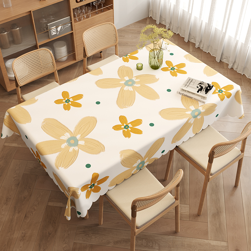 テーブルクロス 花柄波縁防水防油テーブルクロス布