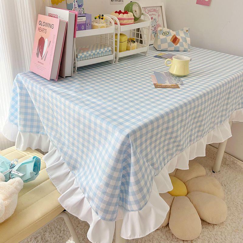 テーブルクロス 爽やかギンガムチェック柄フリル付きテーブルクロス布