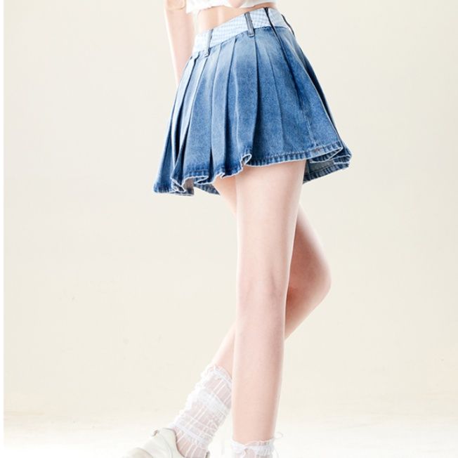 キュロットスカート キュロットスカート 格子柄リボン付きプリーツキュロット