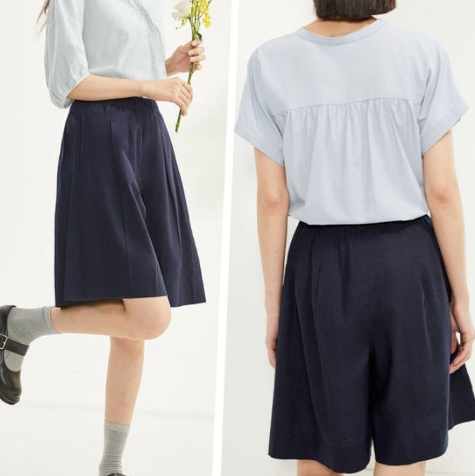 キュロットスカート キュロットスカート 麻素材プリーツキュロット