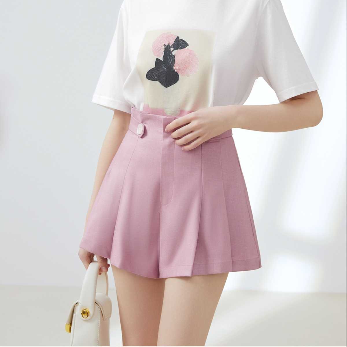 キュロットスカート ハイウエストプリーツキュロットスカート