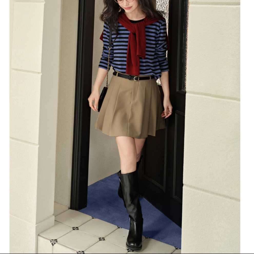 キュロットスカート　長めプリーツキュロットスカート ゴルフ ミディアム丈