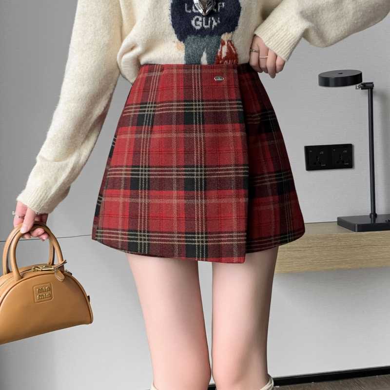 キュロットスカート 秋冬映える上品プリーツミニ風キュロット