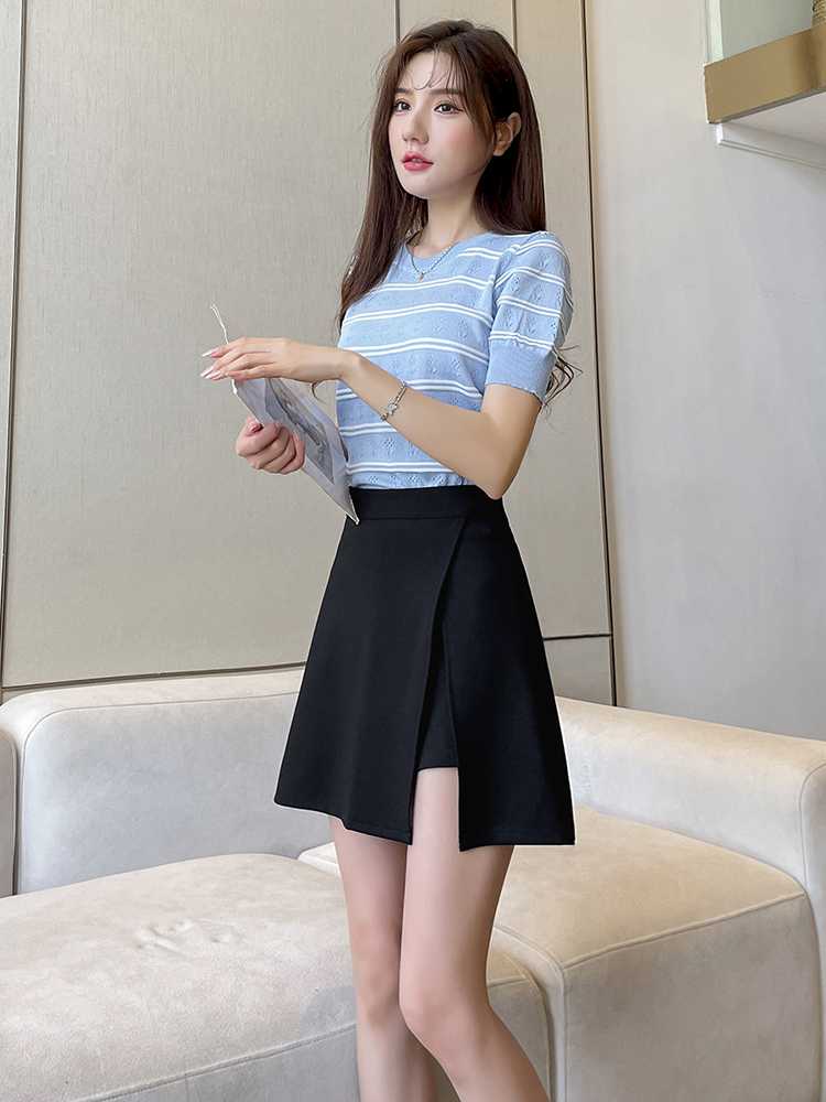 キュロットスカート　巻きスカート風ラップキュロットスカート