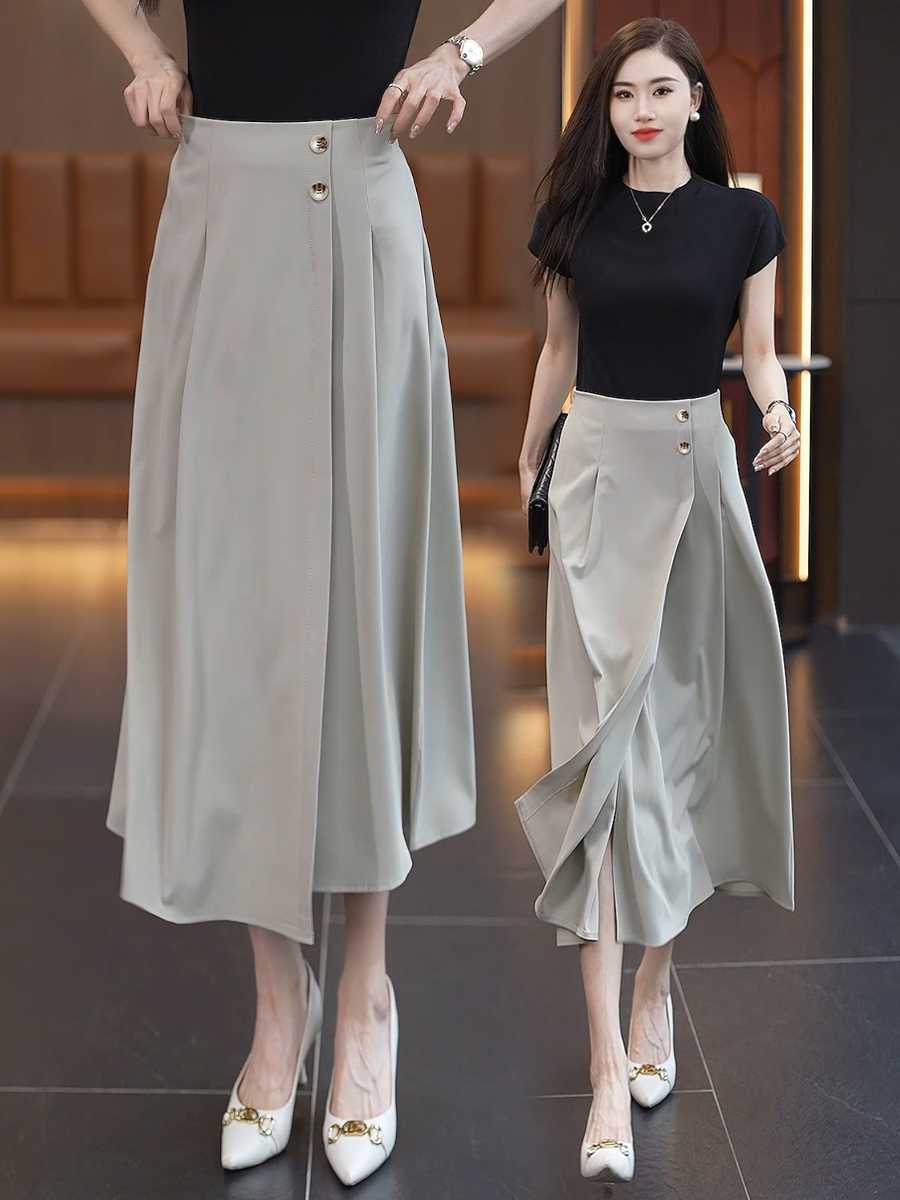 キュロットスカート 上品プリーツ ベルト飾りキュロットスカート