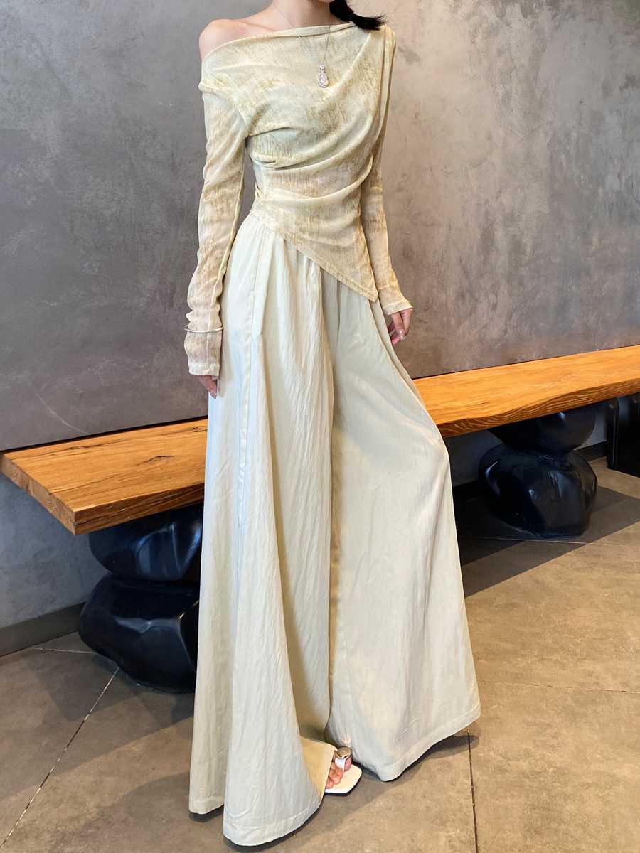 キュロットスカート キュロットスカート 非対称デザイン オフショルダー ワイドフレア キュロット