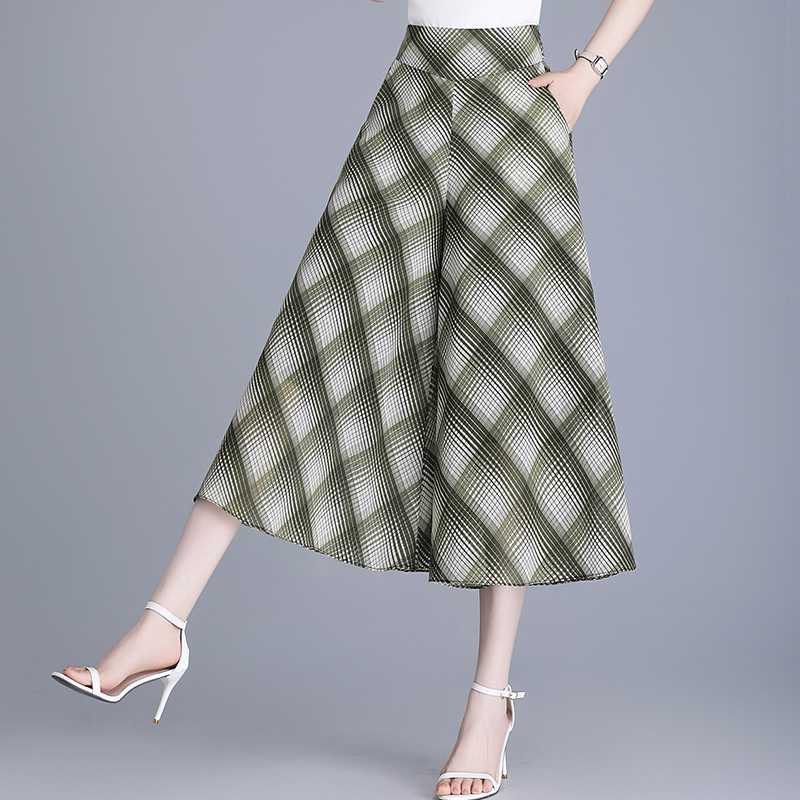 キュロットスカート 格子柄ゆったりキュロットスカート