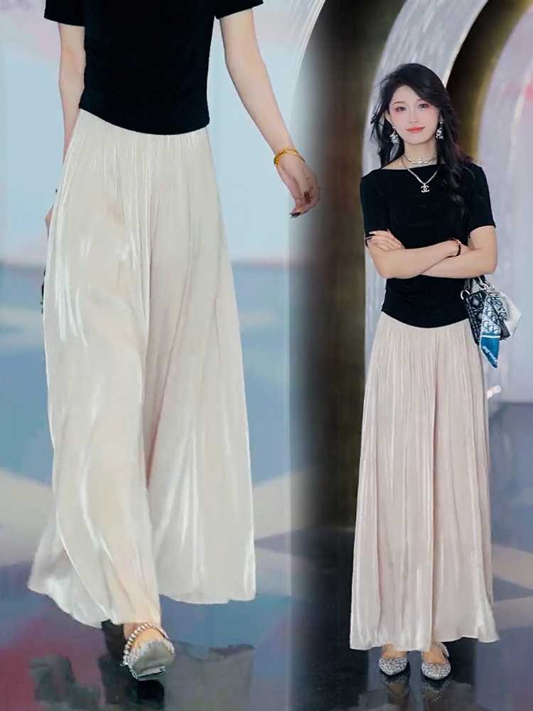 キュロットスカート キュロットスカート 長い丈の優雅なゆらめきプリーツキュロット