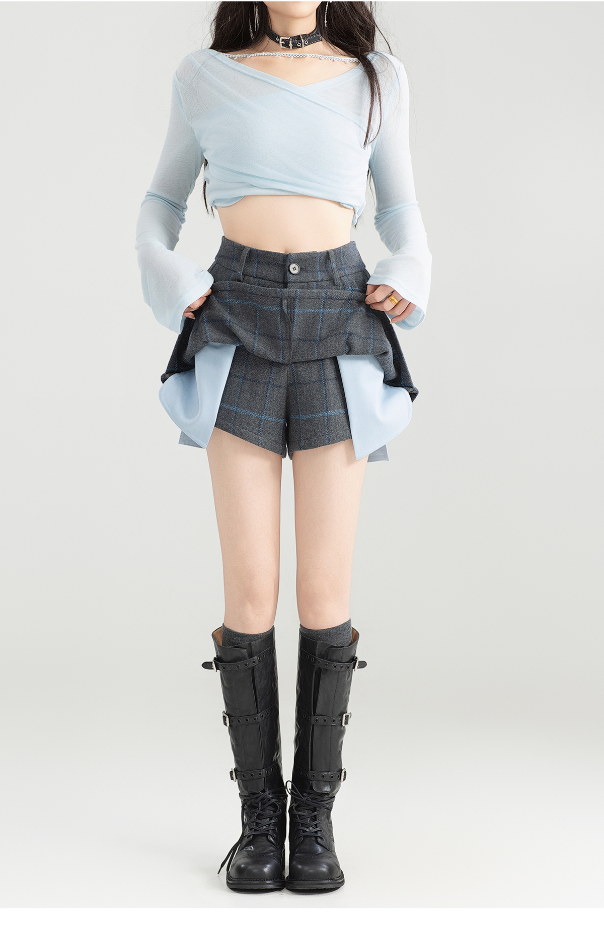 キュロットスカート クラシック格子柄キュロットスカート