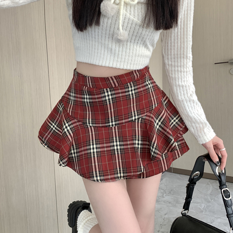 キュロットスカート キュロットスカート 二段フリル タータン キュロット