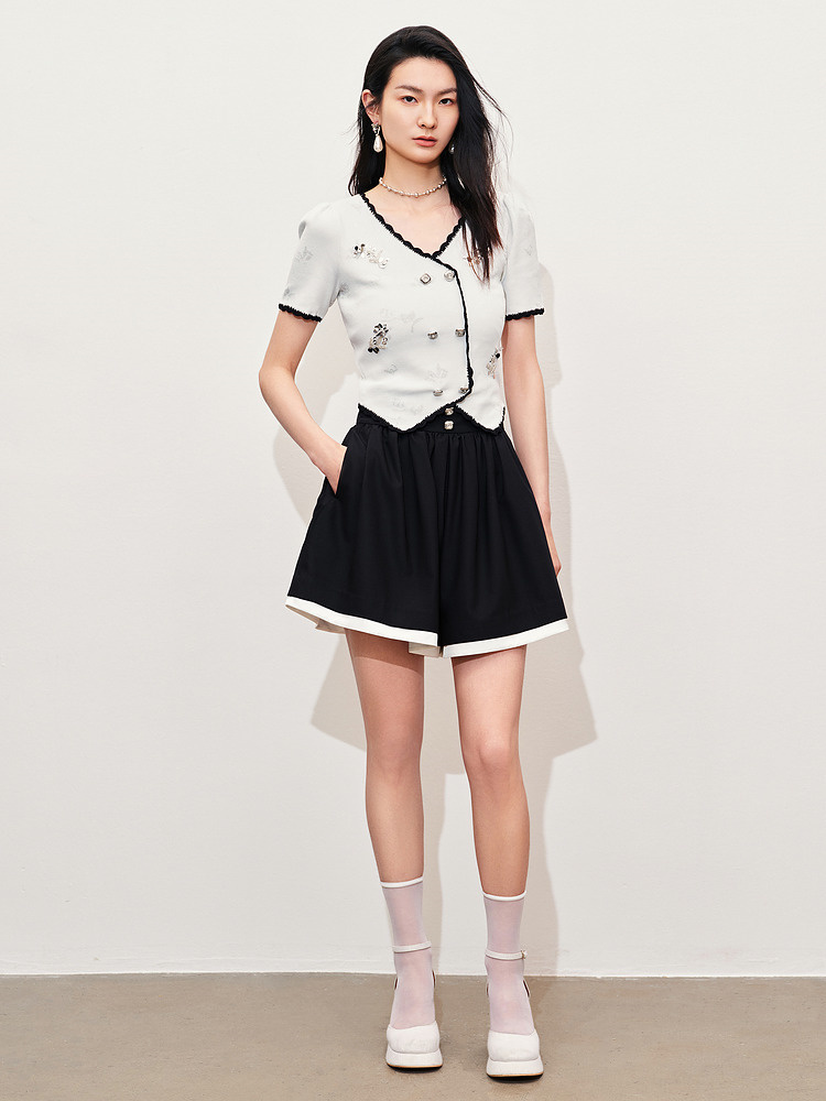 キュロットスカート キュロットスカート ライン入りフレアキュロット