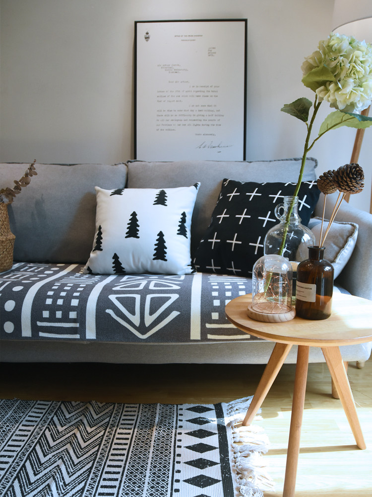 クッションカバー 北欧風幾何学模様とツリー柄クッション三点セット
