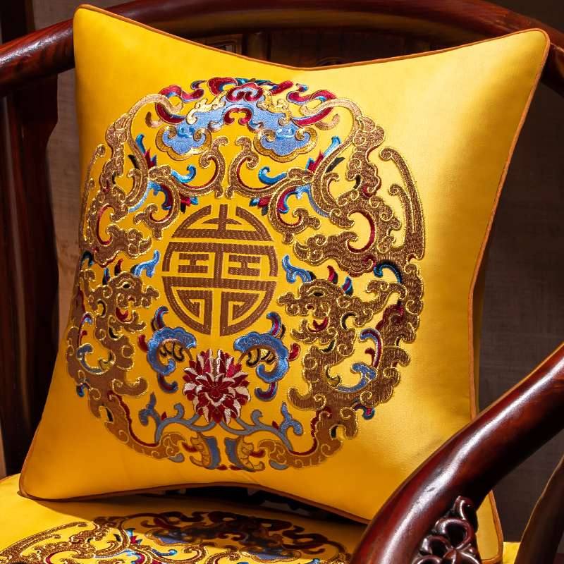 中華風刺繍装飾クッションカバー