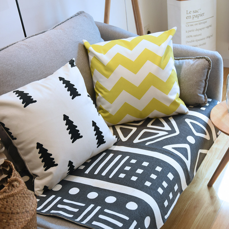 クッションカバー 北欧風幾何学模様とツリー柄クッション三点セット