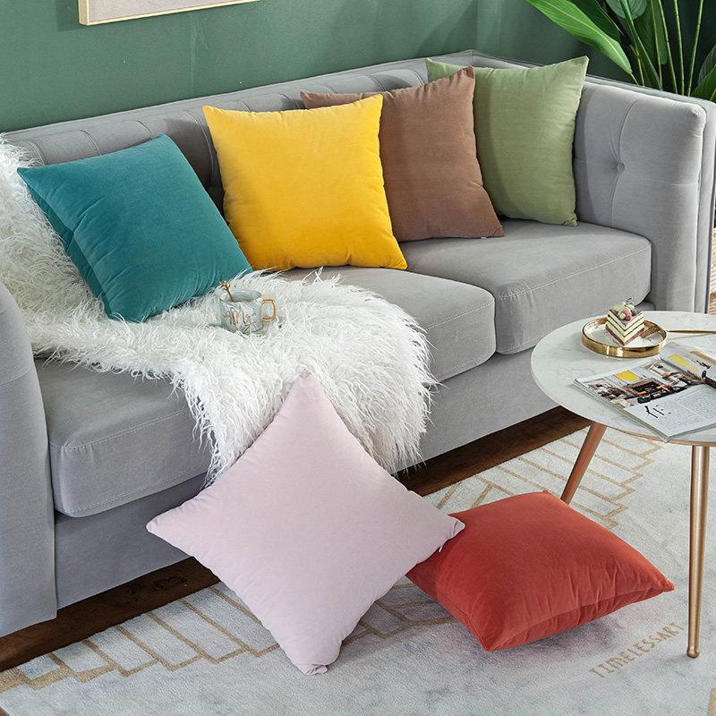 クッションカバー なめらかベルベット調無地クッション