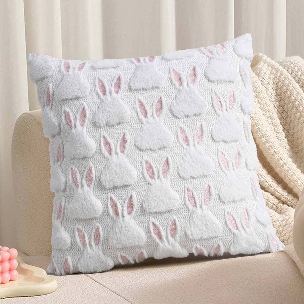 クッションカバー 立体うさぎ柄おしゃれ刺繍のかわいい癒し系クッションカバー