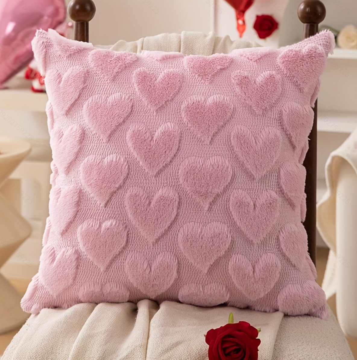 クッションカバー ふわふわフリル付き立体おしゃれハート柄クッションカバー