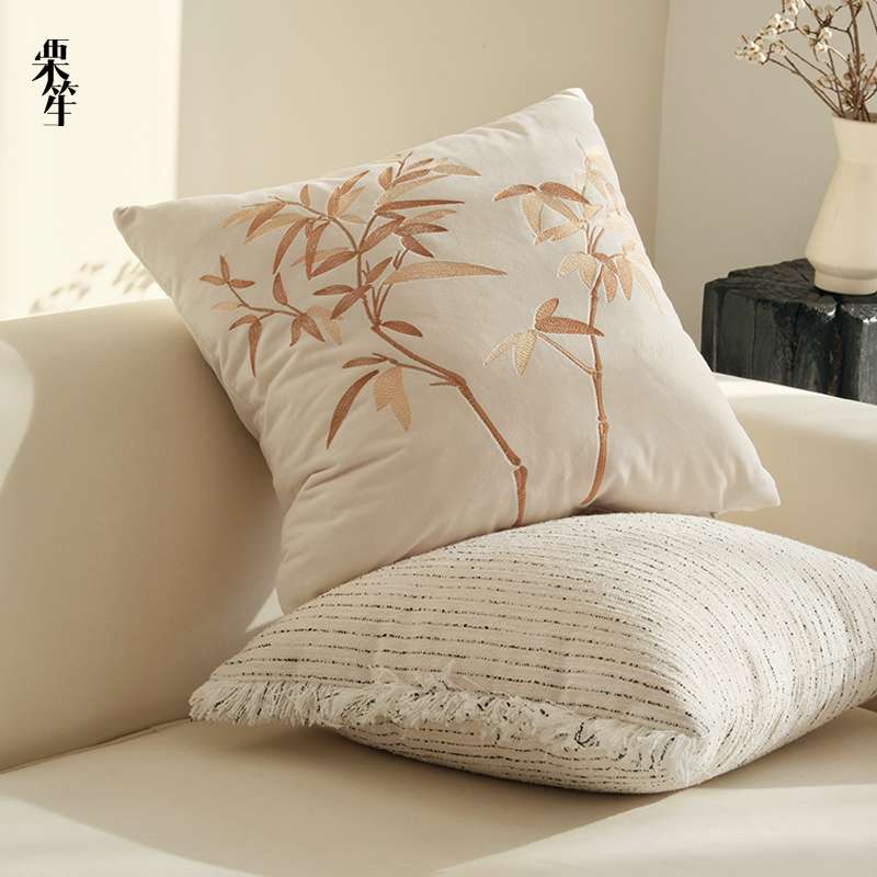  和風竹林刺繍クッションカバー