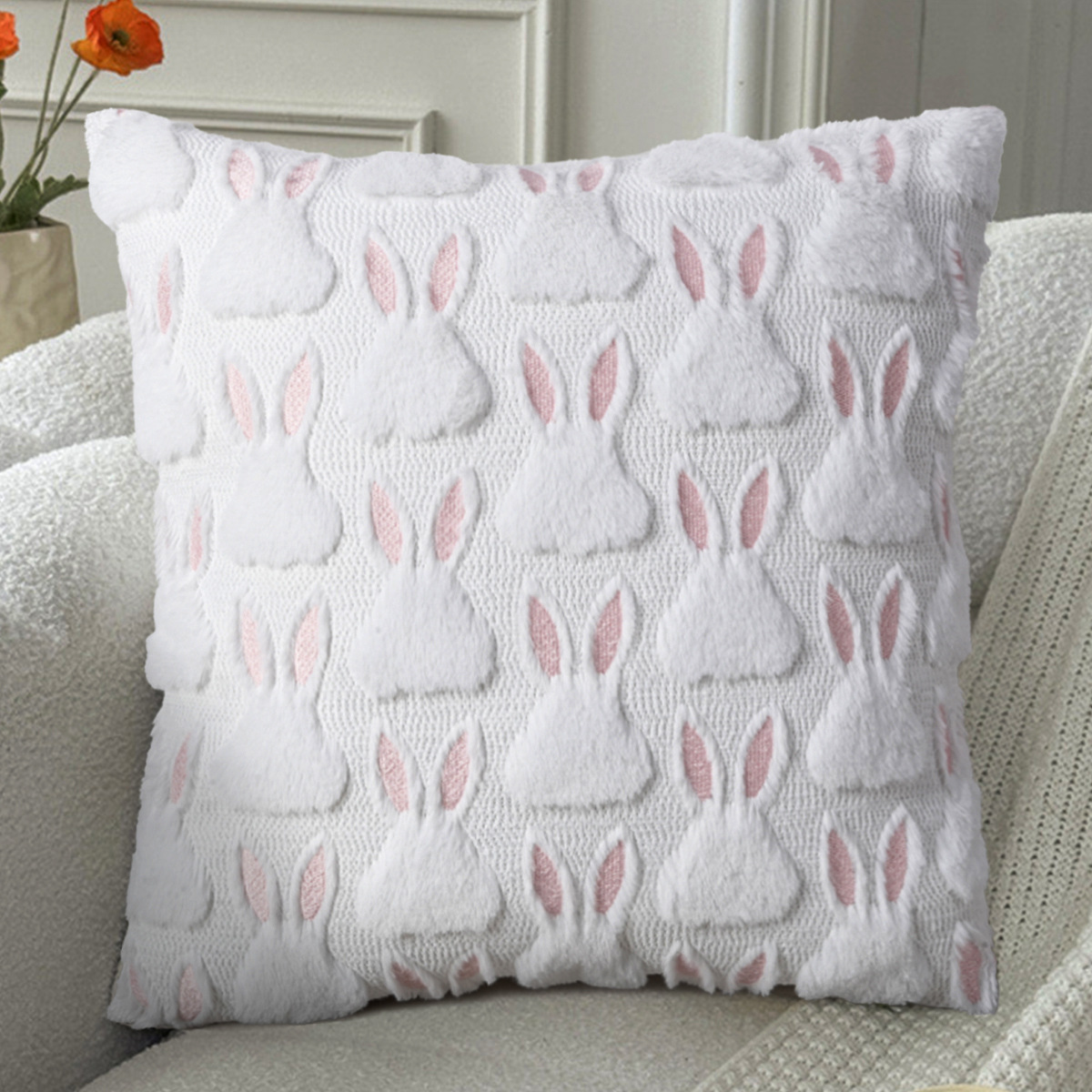 クッションカバー 立体うさぎ柄おしゃれ刺繍のかわいい癒し系クッションカバー