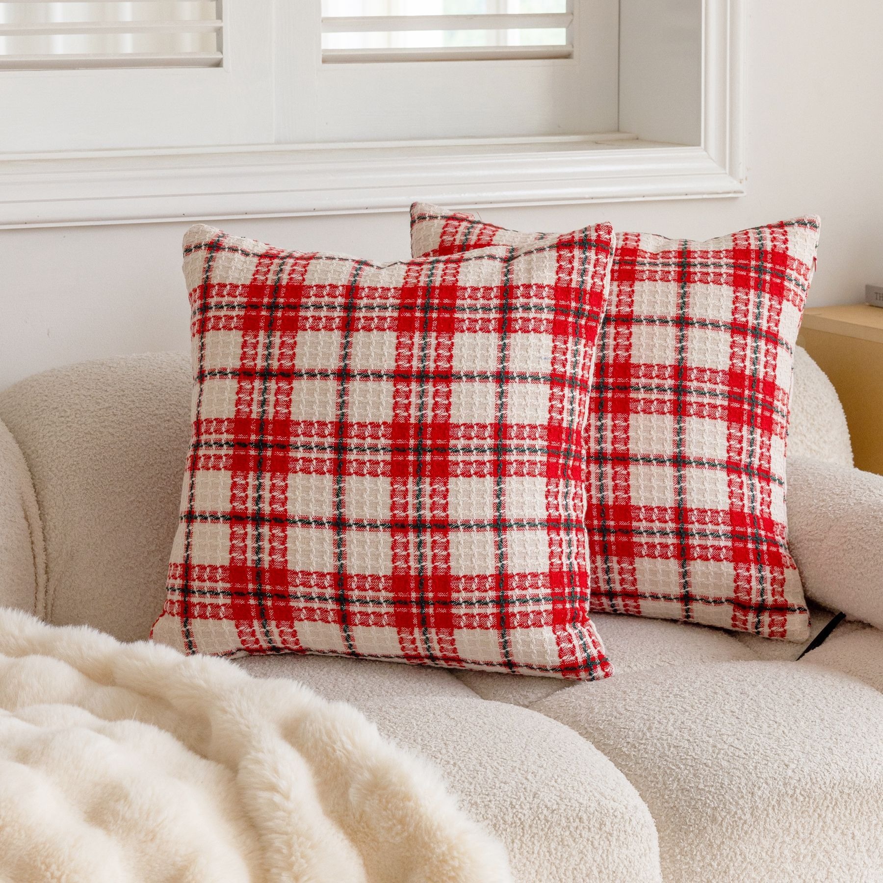 クッションカバー 温もり感じる格子柄おしゃれクッションカバー