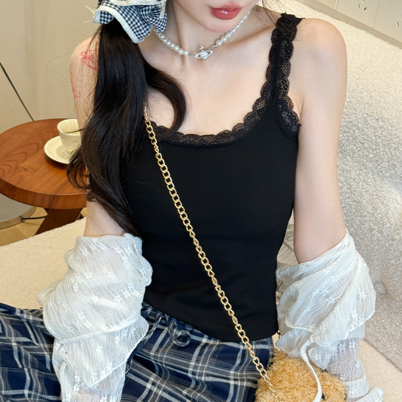 カットソー レース縁取りリブキャミソール