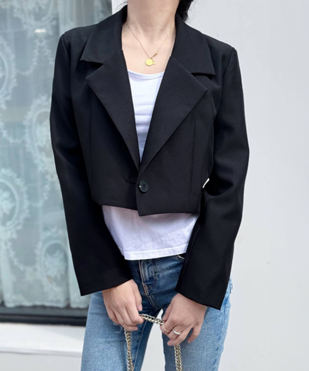 カットソー 長袖ショート丈テーラード韓国風秋服ジャケット