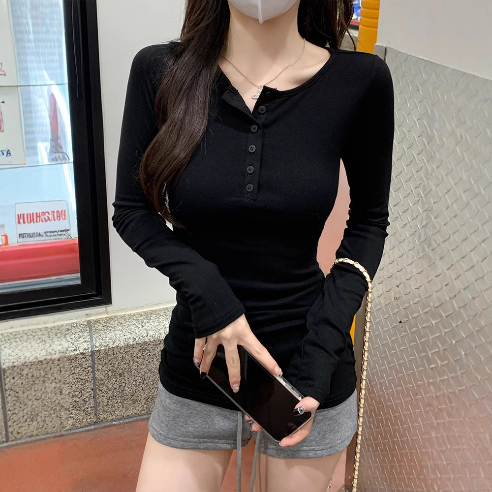 カットソー フロントボタンスリムカットソー