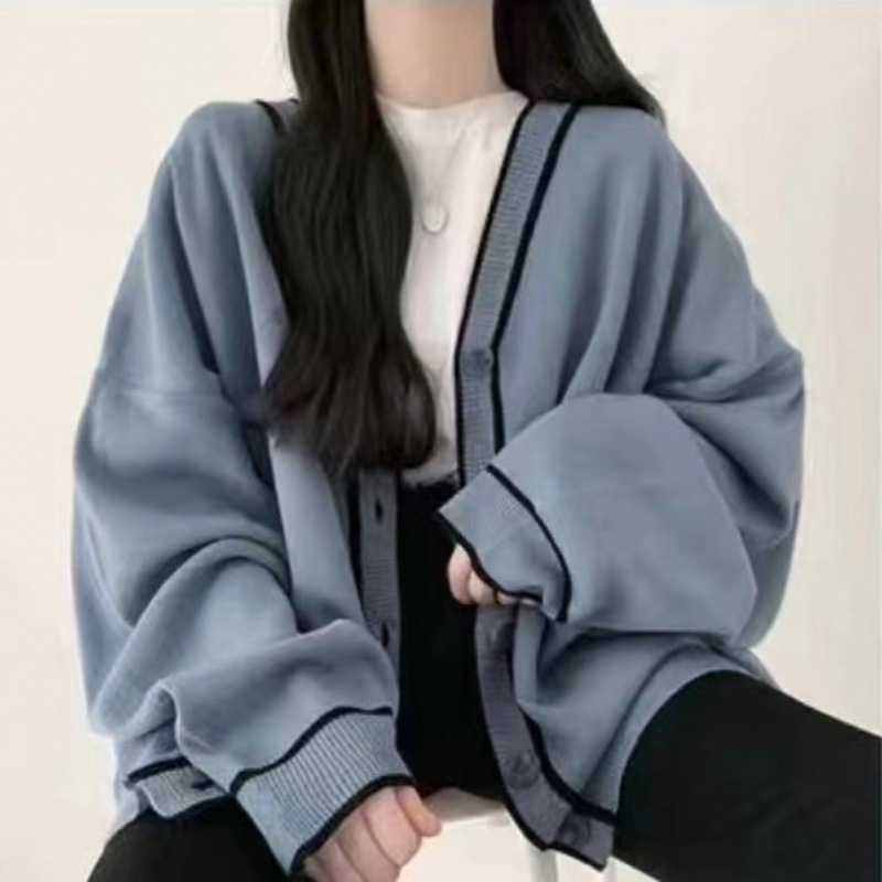 カットソー 配色ライン入りゆったり羽織りカーディガン