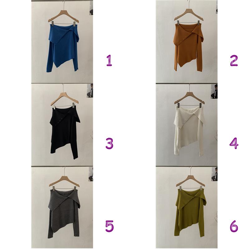 ボートネック韓国風ニットセーター長袖カットソー6色