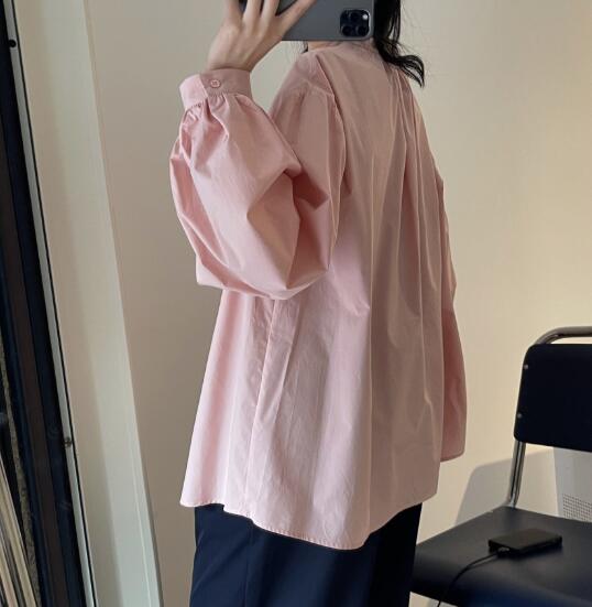 カットソー 長袖バルーン袖シャツ レディース秋冬コーディネート立ち襟