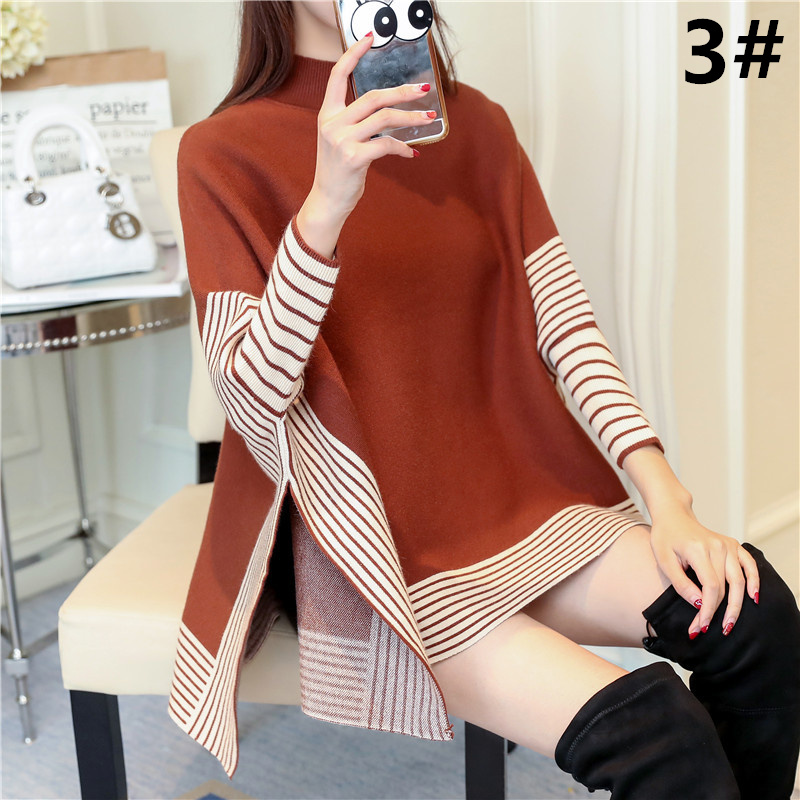 秋冬新作 体型カバー セーター マント風 長袖 カットソー