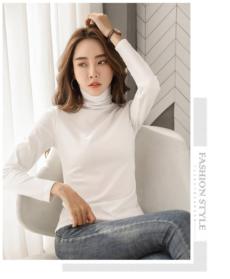 女性用長袖無地タートルネック保温着回し暖かいカットソー