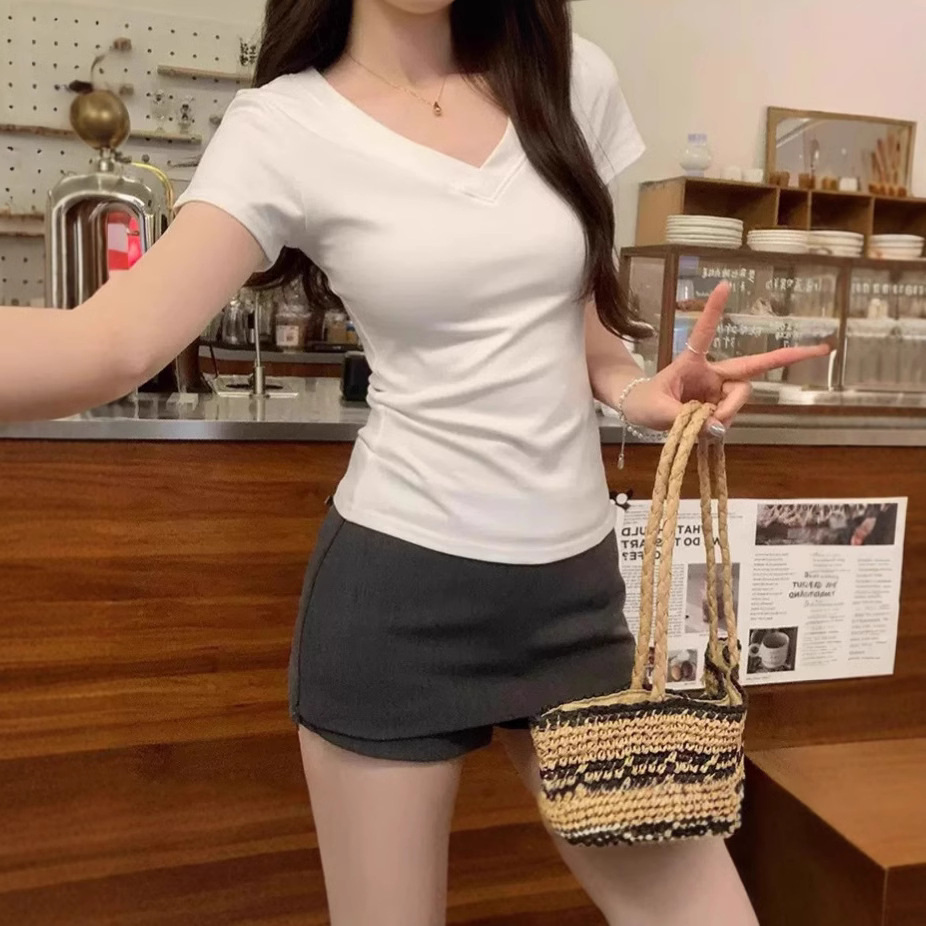 カットソー シンプル美ラインVネックカットソー