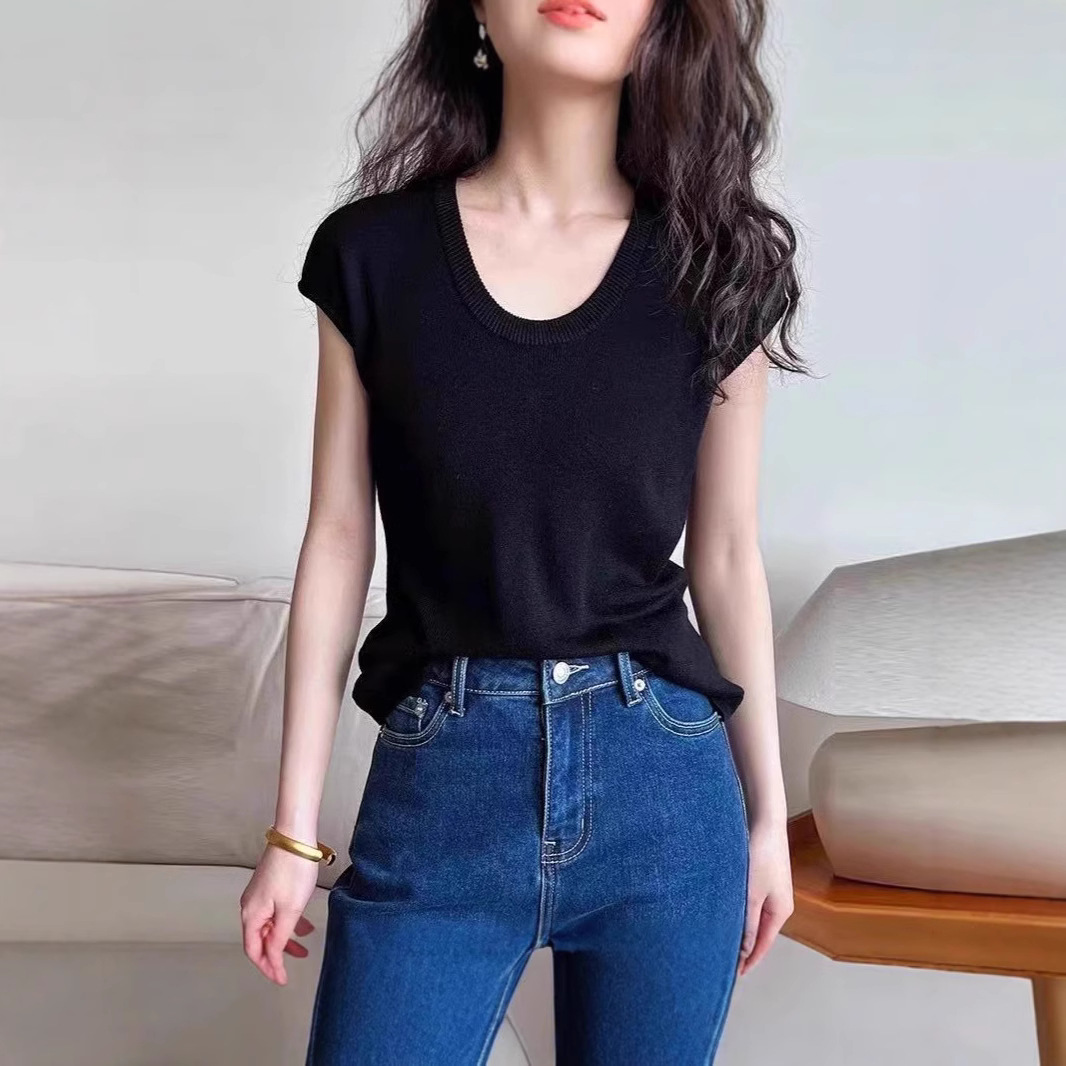 カットソー シンプル優美Uネック半袖カットソー