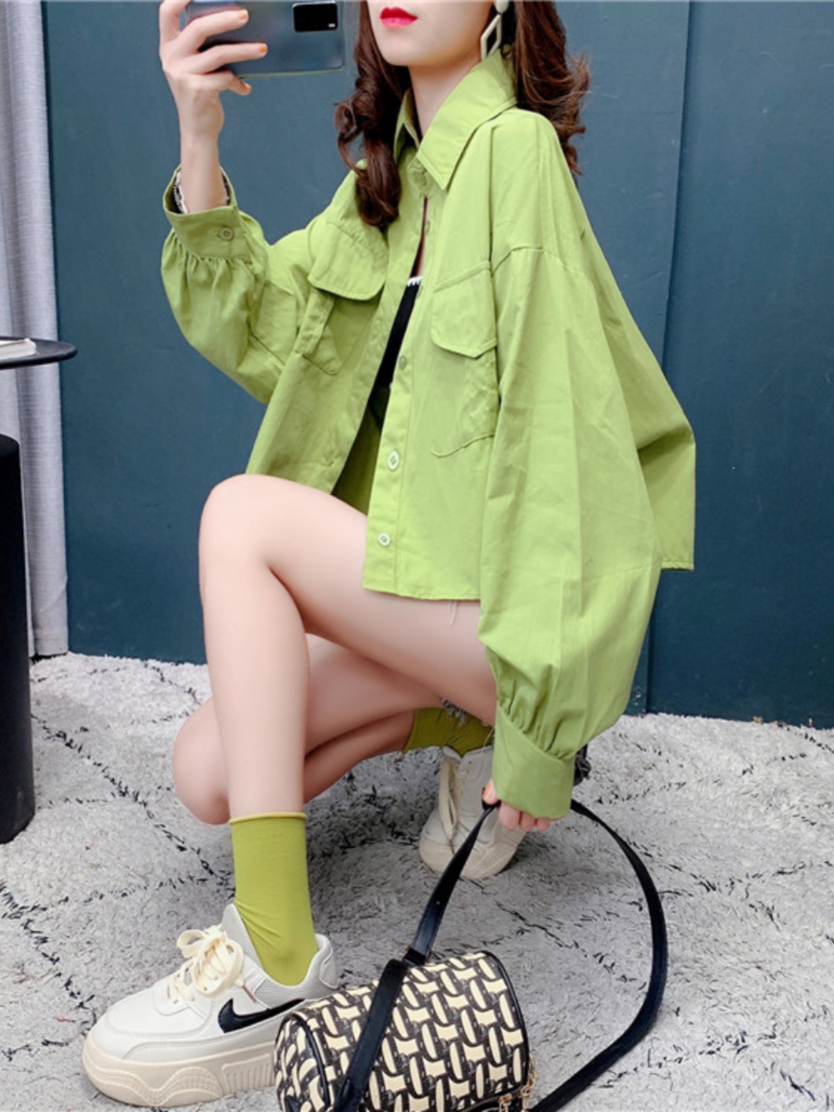 カットソー ゆったりシルエット袖口ギャザーボリューム七分丈シャツ