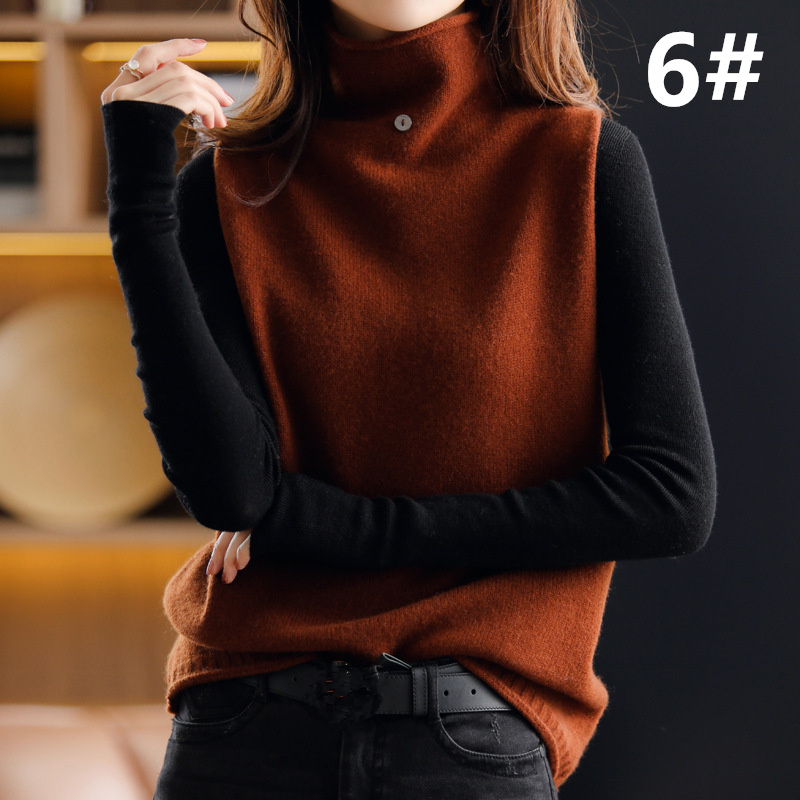 カットソー 秋冬新作 タートルネック ニットベスト 袖なし 体型カバー