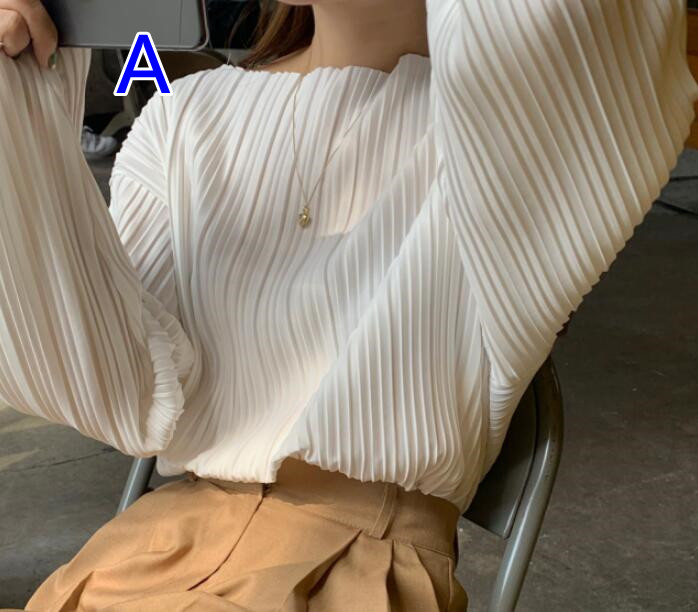 秋服 ボートネック プリーツ長袖カットソー レディース