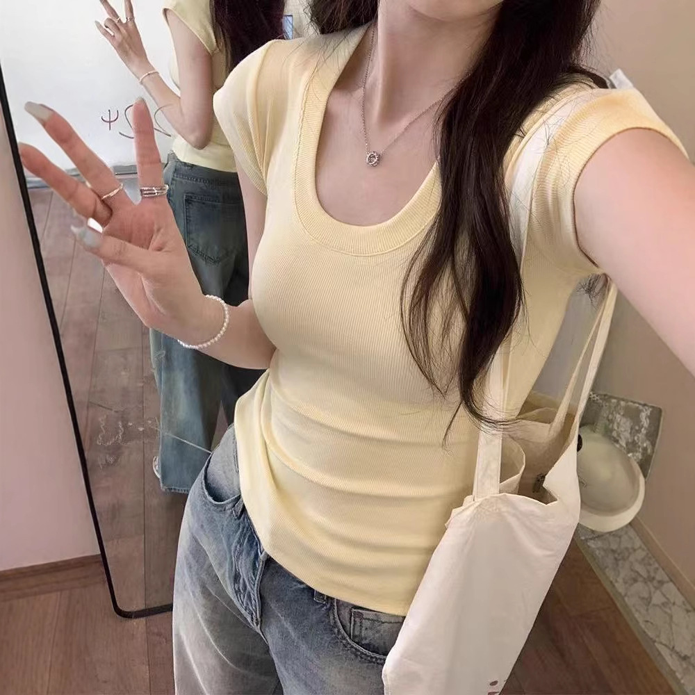 カットソー シンプル優美Uネック半袖カットソー