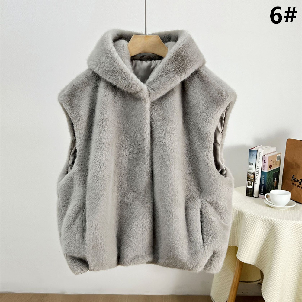 カットソー 秋冬新作 ふわふわノースリーブ フード付きファーベスト 防寒