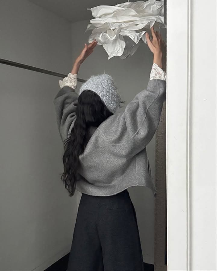 カットソー ケーブル編みハイネックニットカーディガン