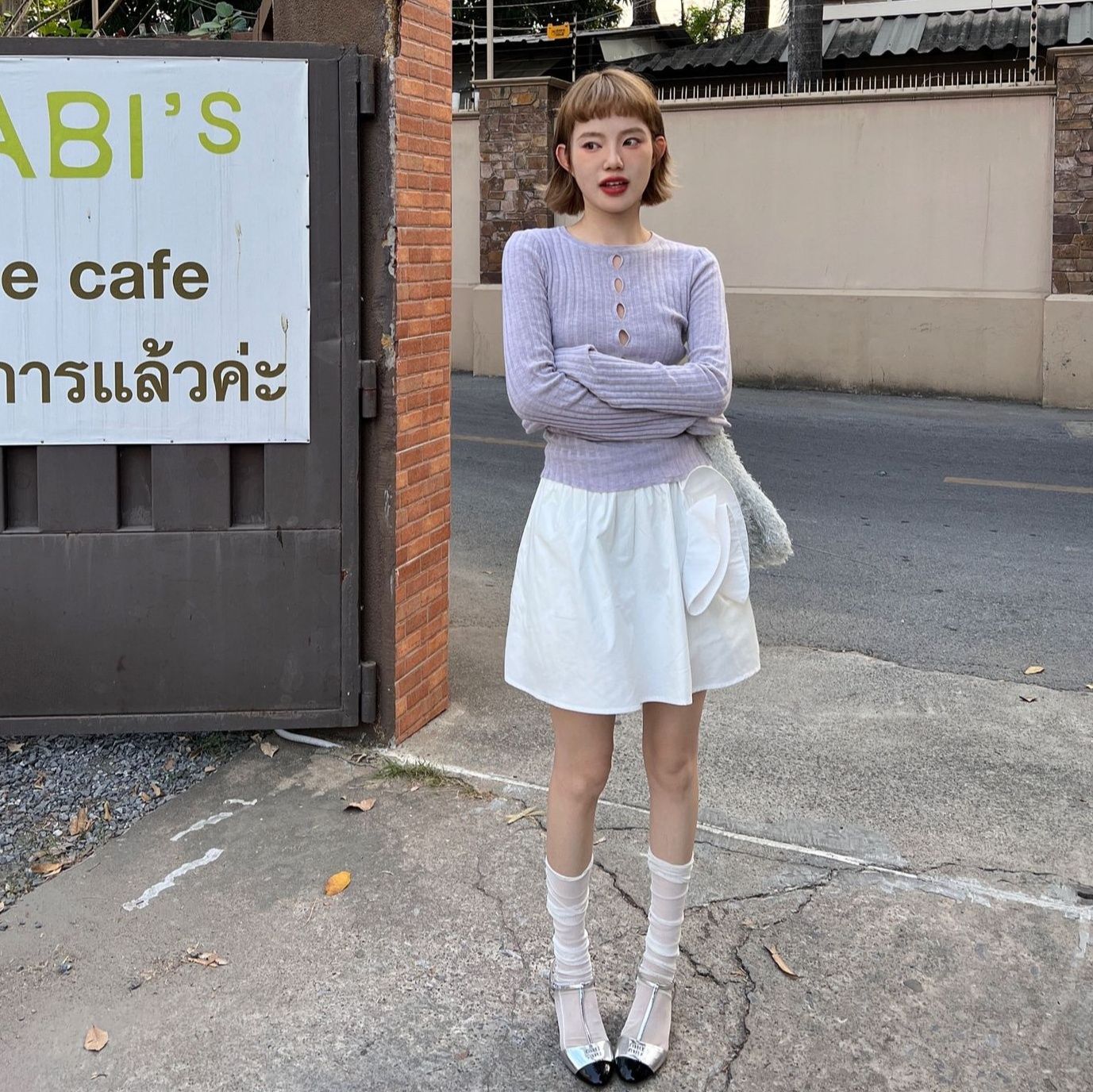 カットソー カットソー 前立てしずく開き リブ編み長袖