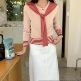 カットソー マリンテイストリボン付きカットソー