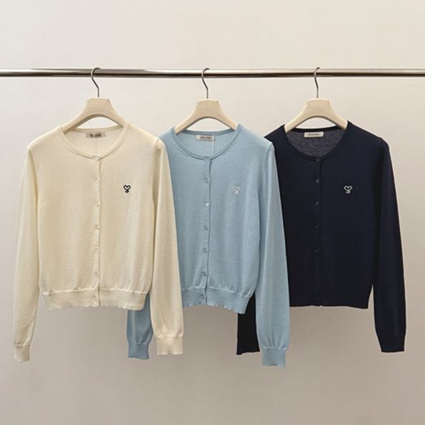  カットソー シンプル刺繍入りカーディガン