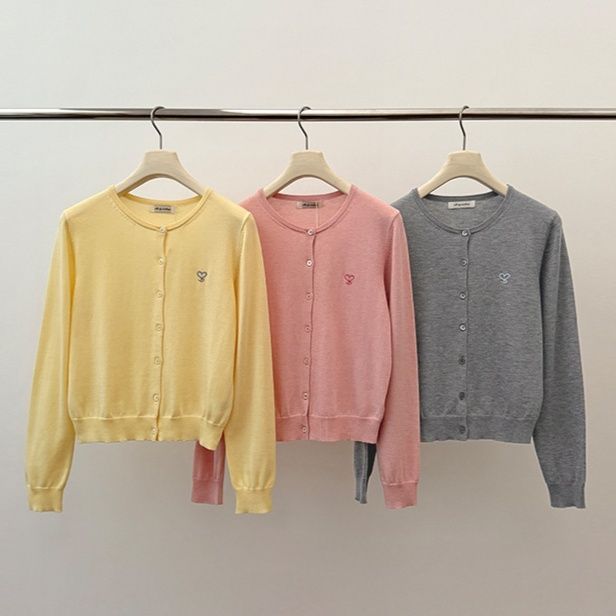  カットソー シンプル刺繍入りカーディガン