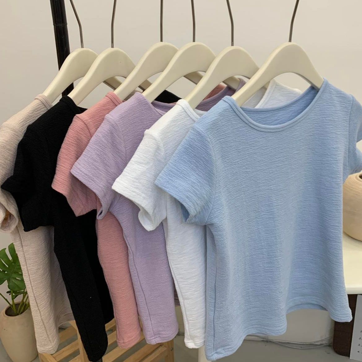カットソー シンプル丸首スラブ半袖カットソー